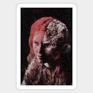 Beautiful woman with strange half of face. Beautiful and dark. Sticker